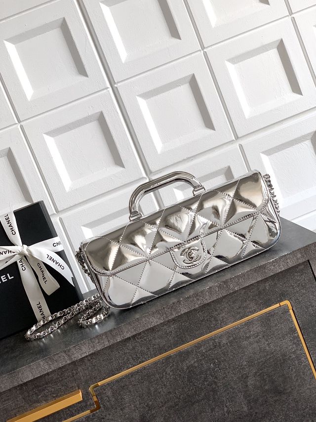 CC original patent calfskin clutch AS5807 silver