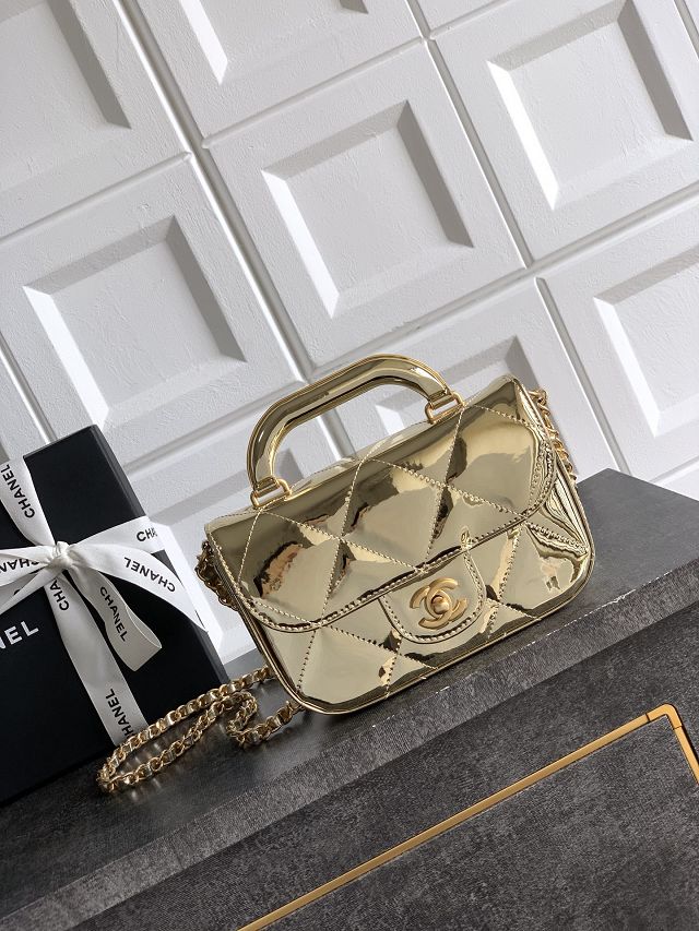 CC original patent calfskin small clutch AS5805 gold