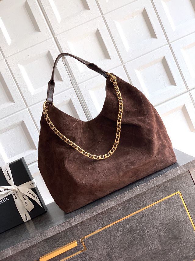 CC original suede calfskin maxi hobo bag AS6016 dark brown