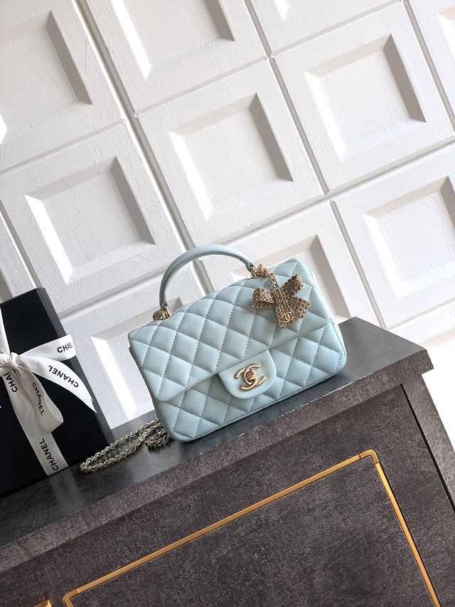 CC original lambskin top handle flap bag AS1790 blue