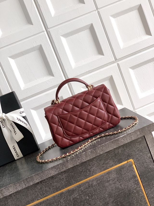 CC original lambskin top handle flap bag AS1790 bordeaux