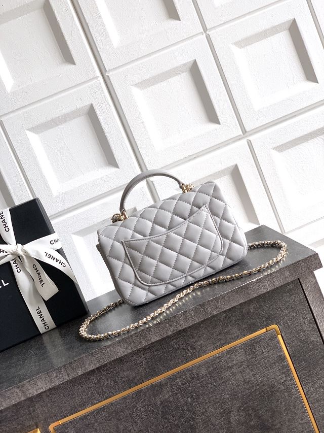 CC original lambskin top handle flap bag AS1790 grey