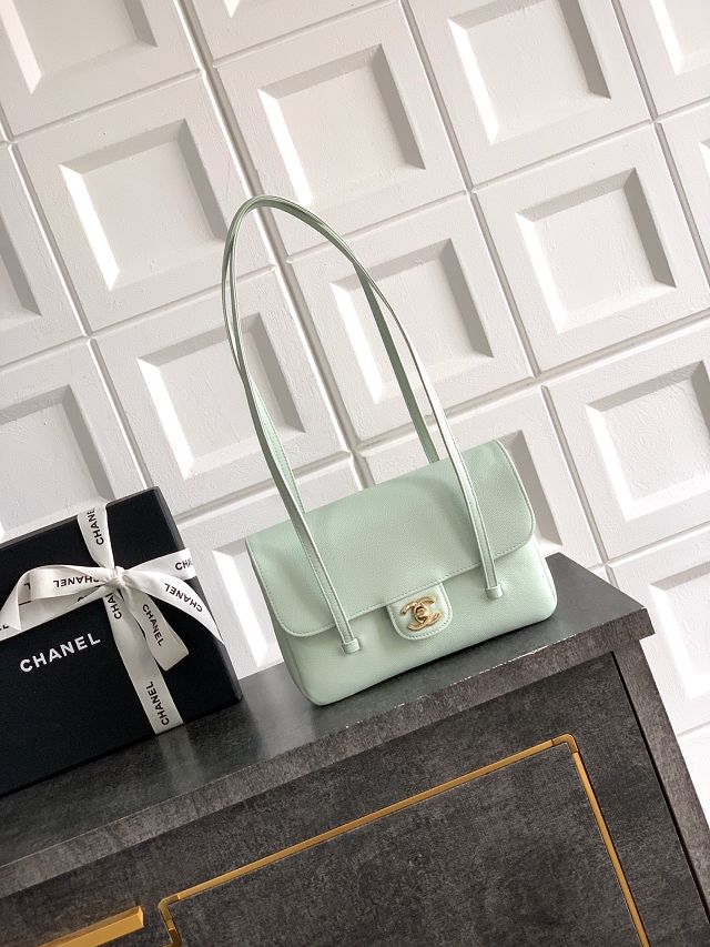 CC original grained calfskin small flap bag AS6130 light green