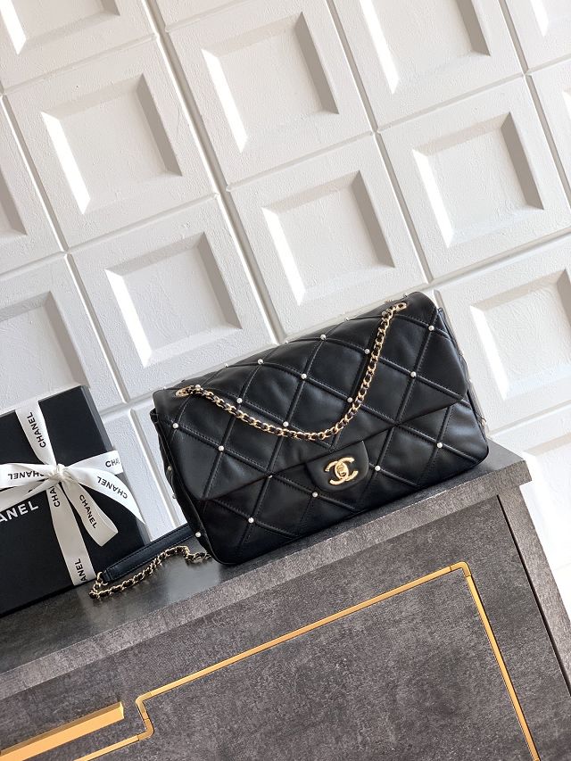 CC original lambskin medium flap bag AS1202 black