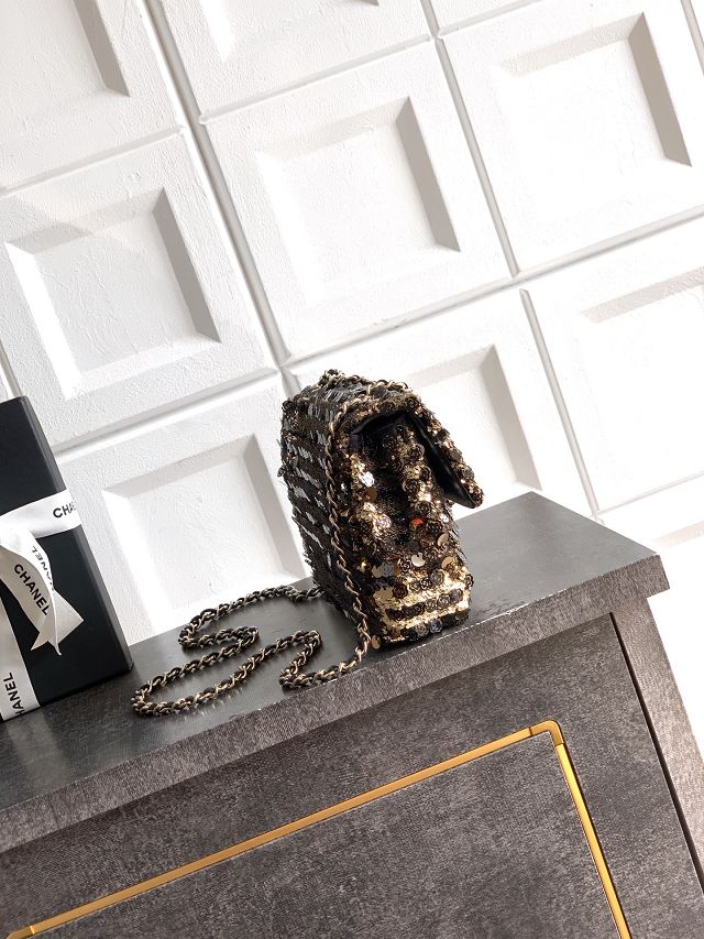 CC original sequins mini flap bag AS6171 black&gold