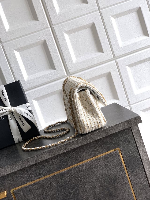 CC original tweed small flap bag A01113 white