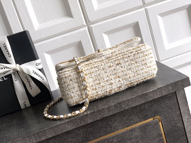 CC original tweed small flap bag A01113 white