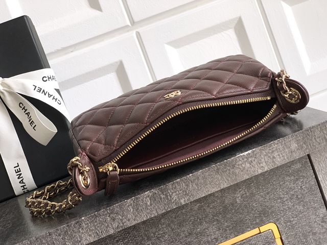 CC original grained calfskin clutch with chain AP4704 dark brown