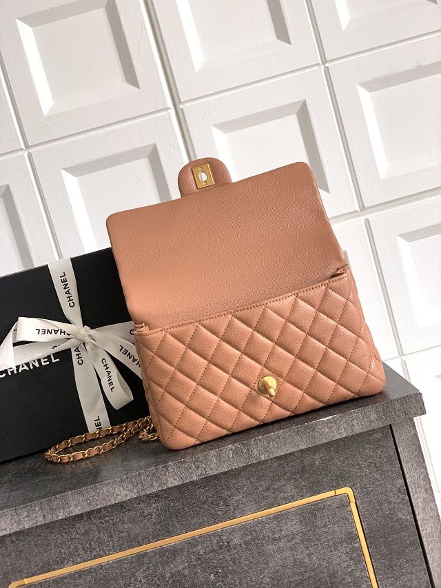 CC original grained calfskin top handle flap bag AS5702 caramel