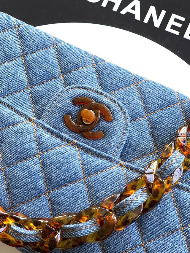 CC original denim small flap bag A01113 blue