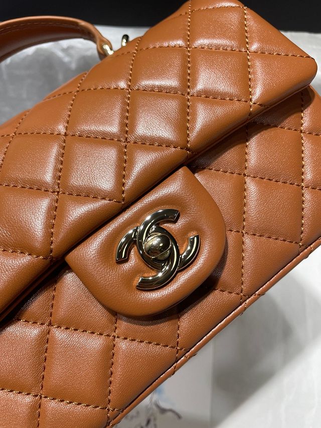 CC original lambskin top handle flap bag AS2431 caramel