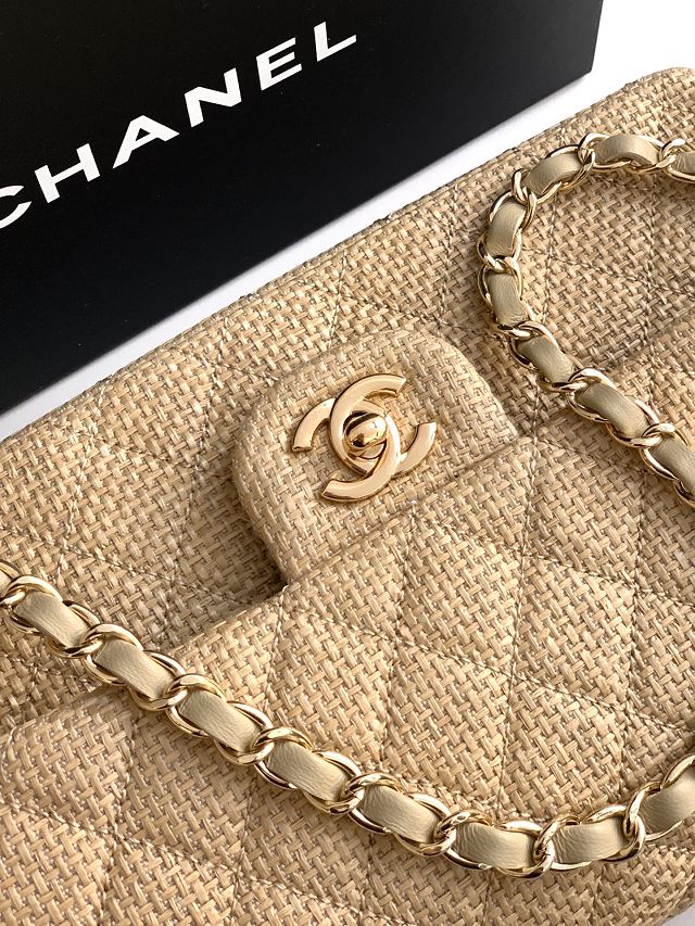 CC original straw medium flap bag A01112 apricot