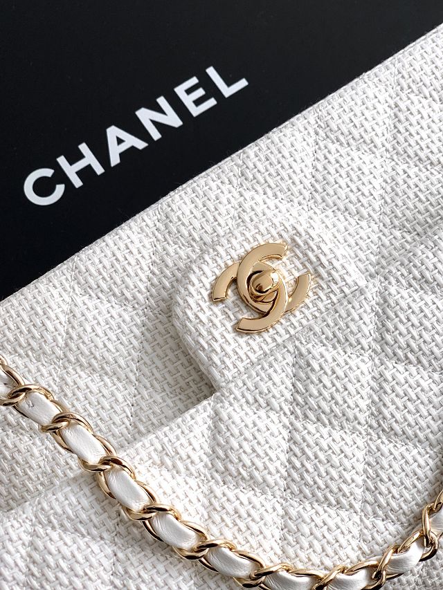 CC original straw medium flap bag A01112 white