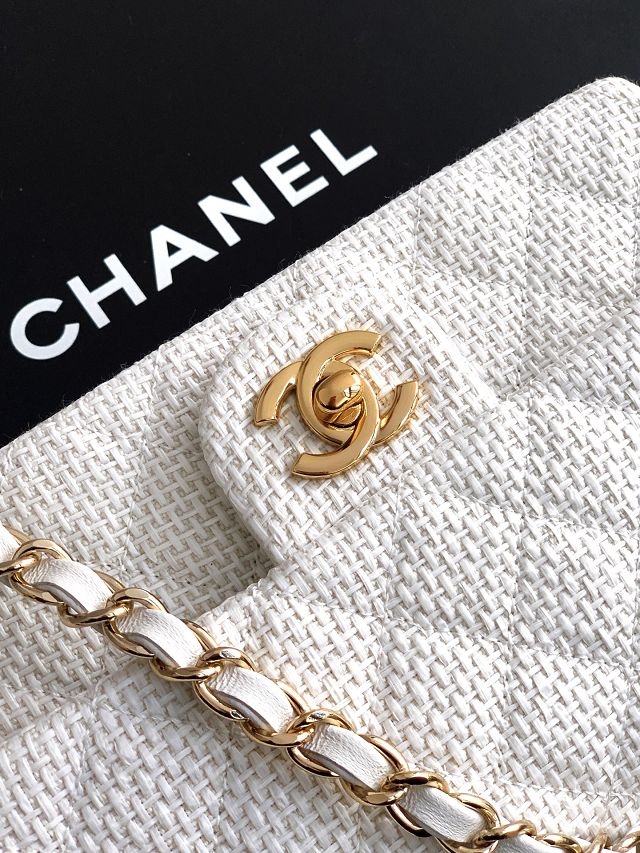 CC original straw mini flap bag A69900 white