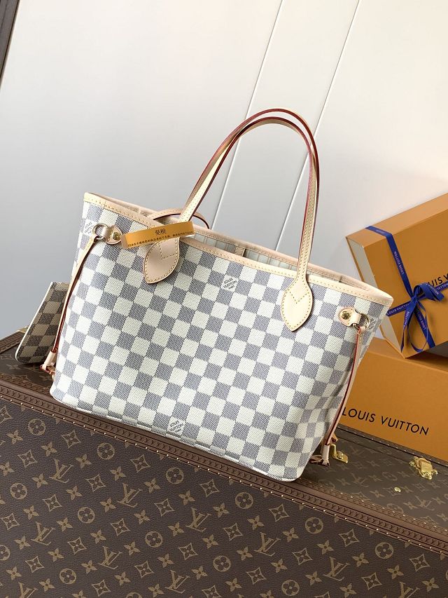 New Louis vuitton original damier azur neverfull pm N40606 beige