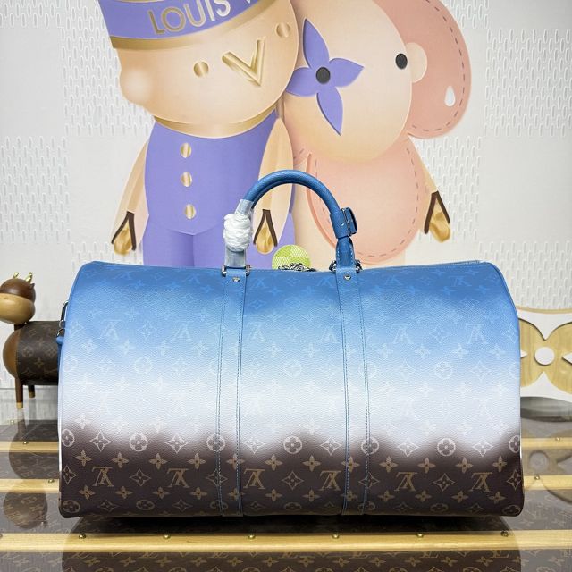 Louis vuitton original monogram canvas keepall 50 M28227 blue
