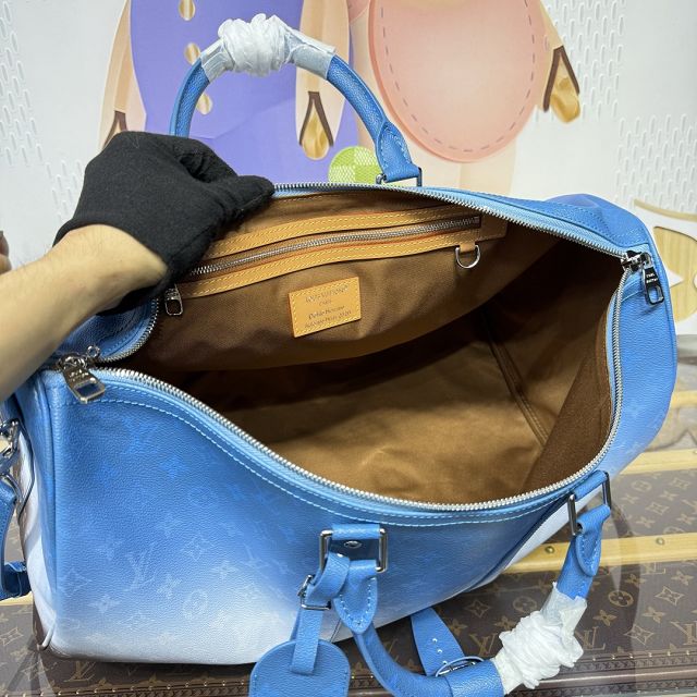 Louis vuitton original monogram canvas keepall 50 M28227 blue