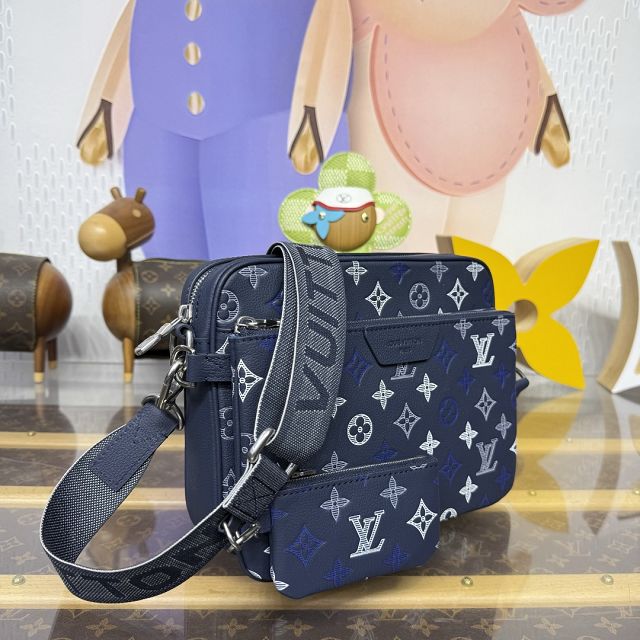 Louis vuitton original calfskin trio messenger bag M28618 blue