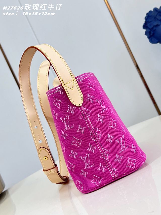 Louis vuitton original denim all in BB handbag M27626 fuchsia