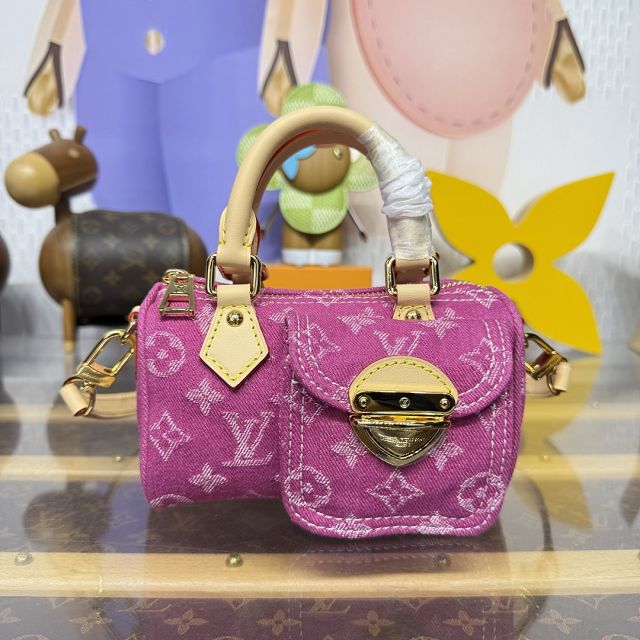 Louis vuitton original denim nano speedy M27603 fuchsia