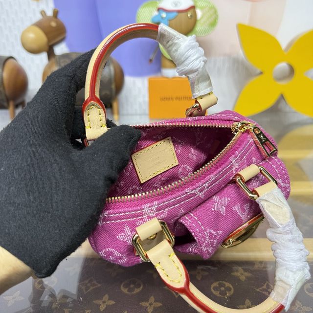 Louis vuitton original denim nano speedy M27603 fuchsia
