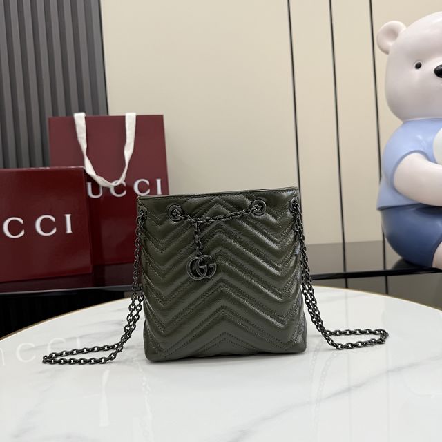 GG original calfskin marmont mini bucket bag 856404 dark green