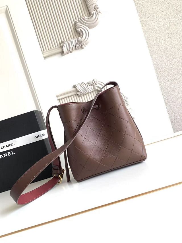 CC calfskin mini bucket bag AS6537 dark brown