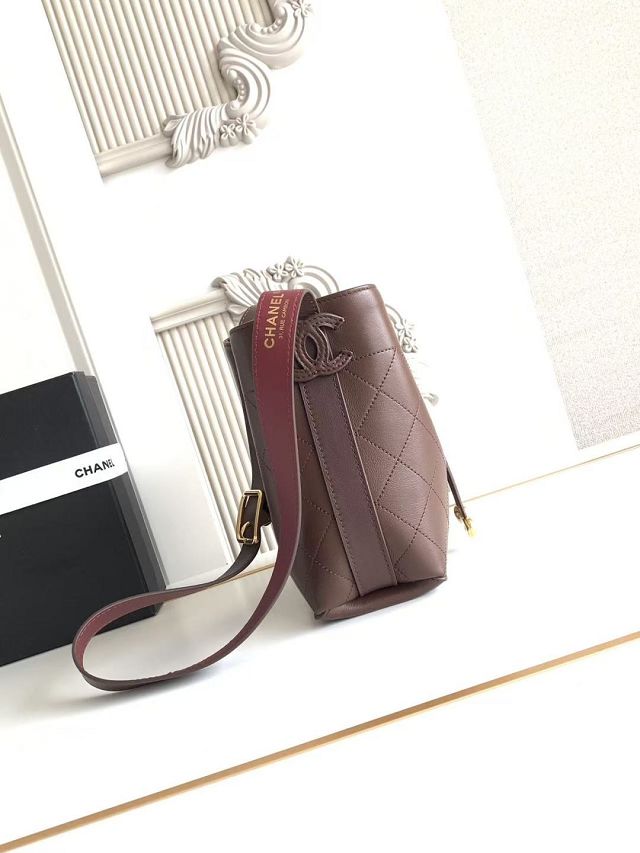 CC calfskin mini bucket bag AS6537 dark brown