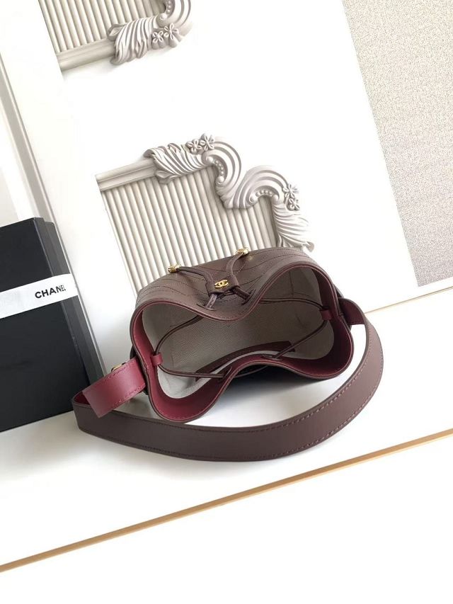 CC calfskin mini bucket bag AS6537 dark brown