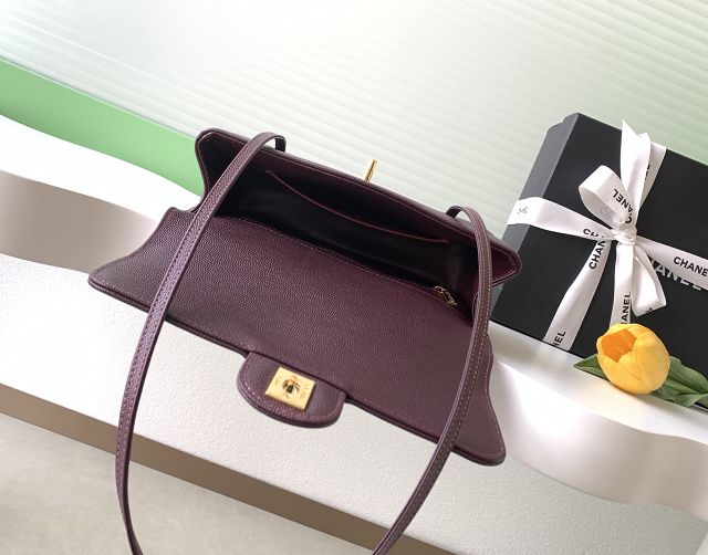 CC grained calfskin small flap bag AS6130 burgundy