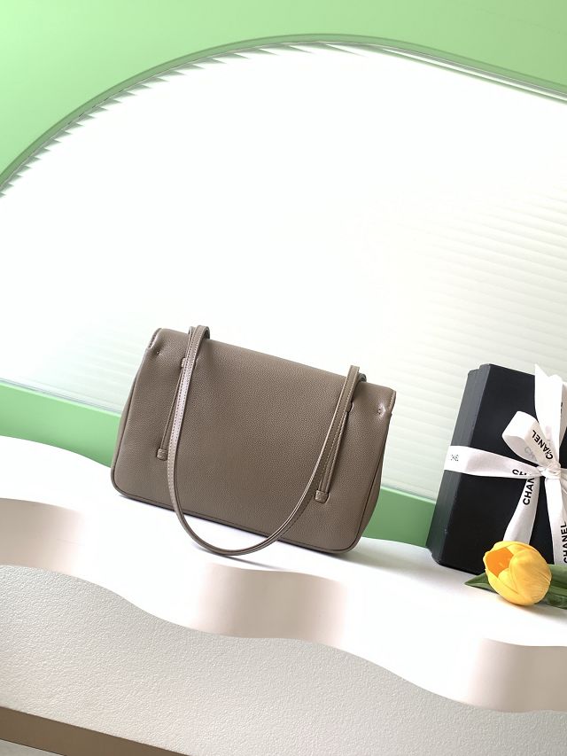 CC grained calfskin small flap bag AS6130 grey