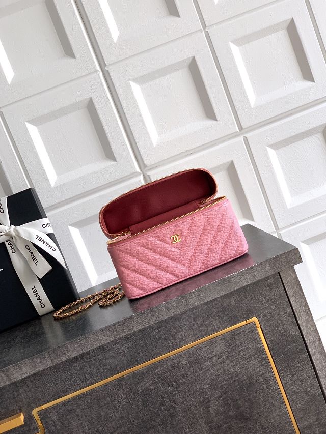 CC grained calfskin vanity with chain  AP5212 pink
