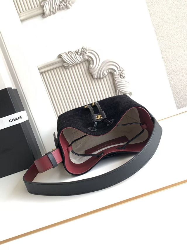 CC suede calfskin mini bucket bag AS6537 black