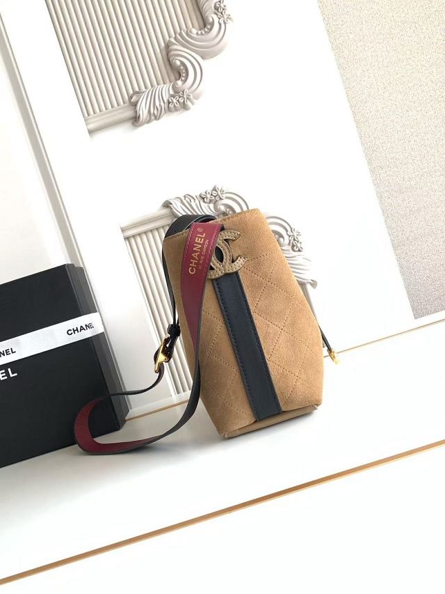 CC suede calfskin mini bucket bag AS6537 dark beige