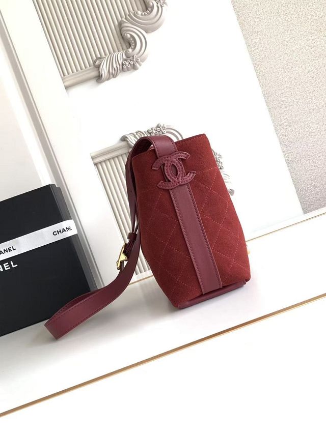 CC suede calfskin mini bucket bag AS6537 red