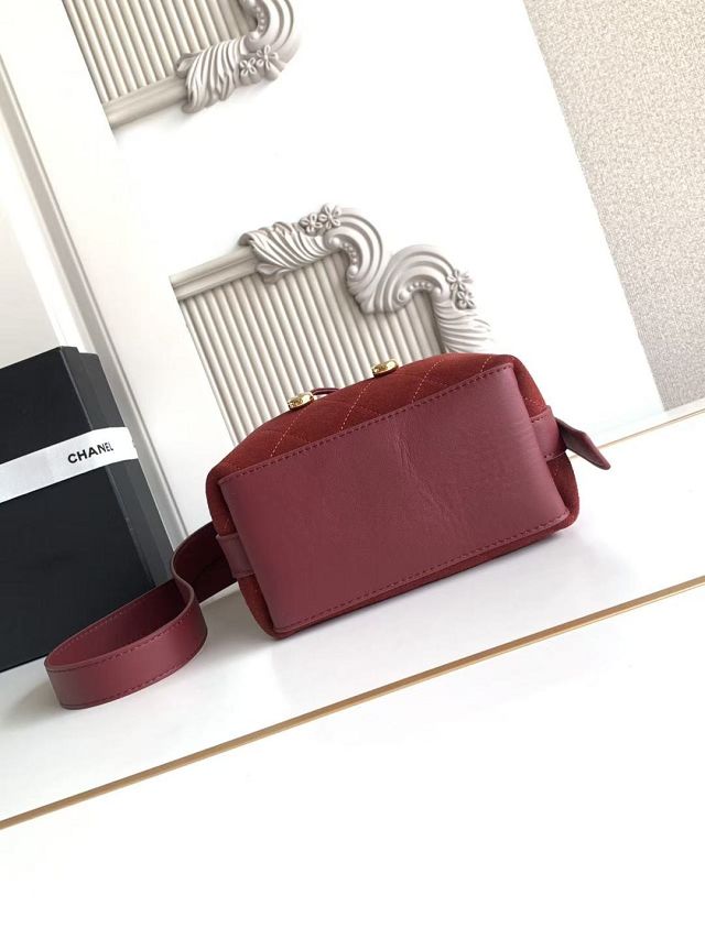 CC suede calfskin mini bucket bag AS6537 red
