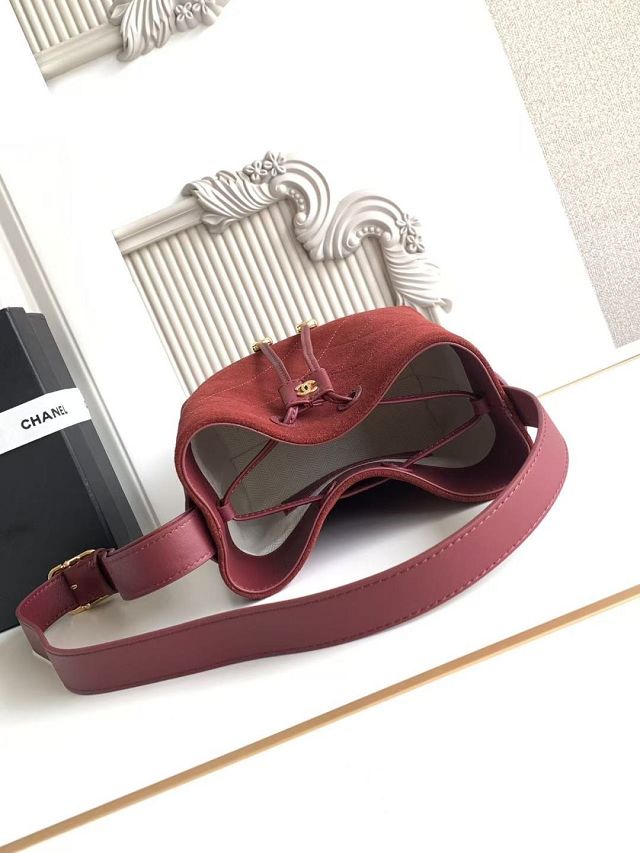 CC suede calfskin mini bucket bag AS6537 red