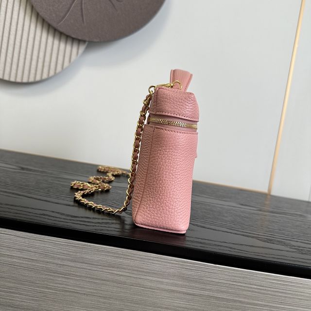 CC grained calfskin large vanity with chain AP5347 pink