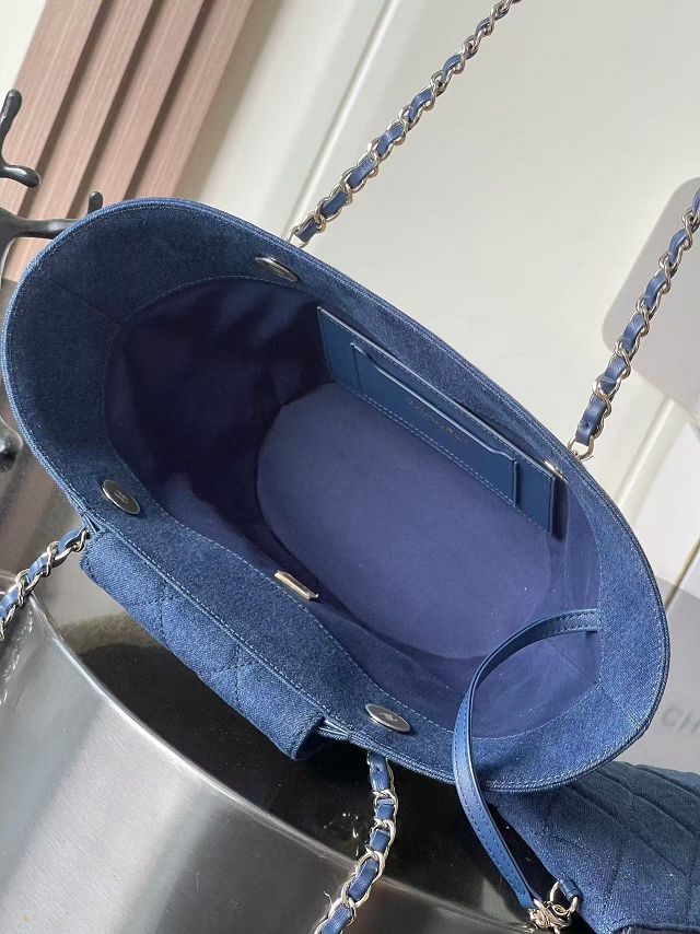 CC straw small tote bag AS5951 denim blue