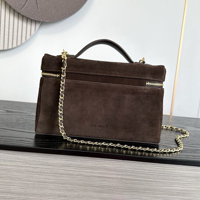 CC suede calfskin large vanity with chain AP5347 dark brown