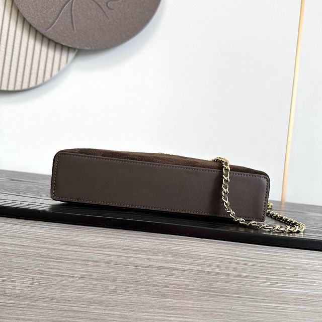 CC suede calfskin large vanity with chain AP5347 dark brown