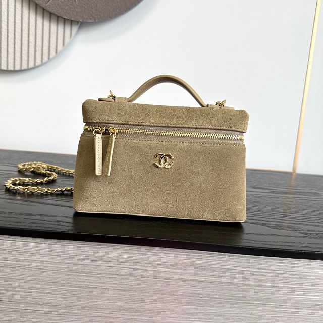 CC suede calfskin small vanity with chain AP5346 khaki