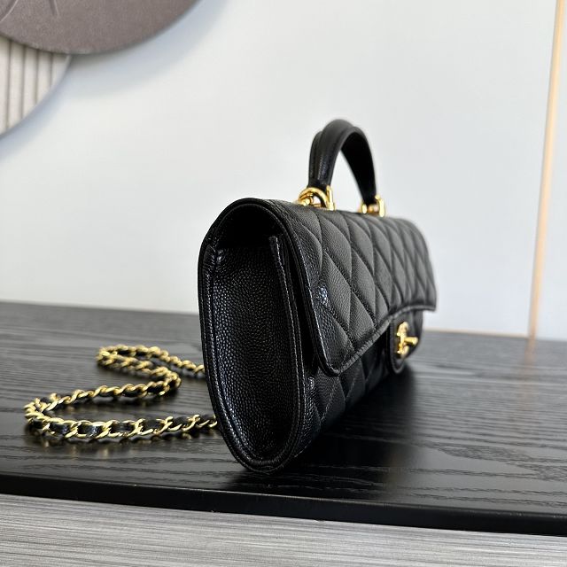 CC grained calfskin clutch with chain vanity with chain AP5346 black