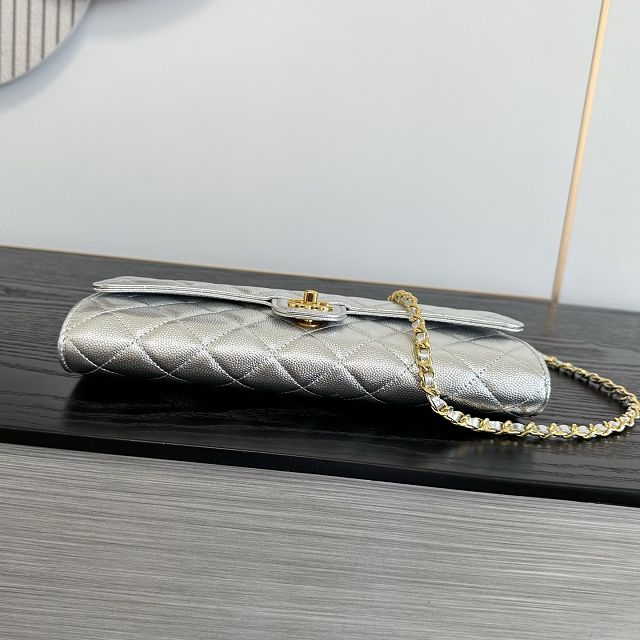 CC grained calfskin clutch with chain vanity with chain AP5346 silver