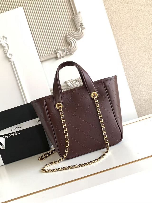 CC calfskin mini shopping bag AS6199 dark brown