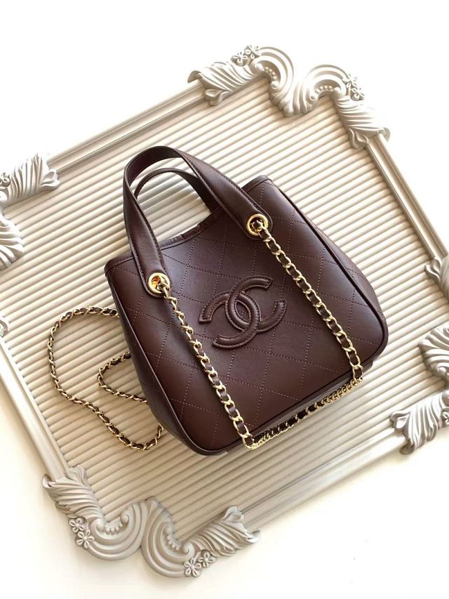 CC calfskin mini shopping bag AS6199 dark brown