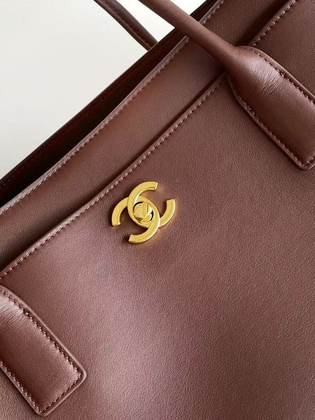 CC calfskin small tote bag AS6243 dark brown