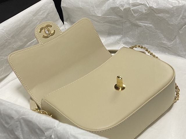 CC calfskin top handle mini flap bag AS6424 beige