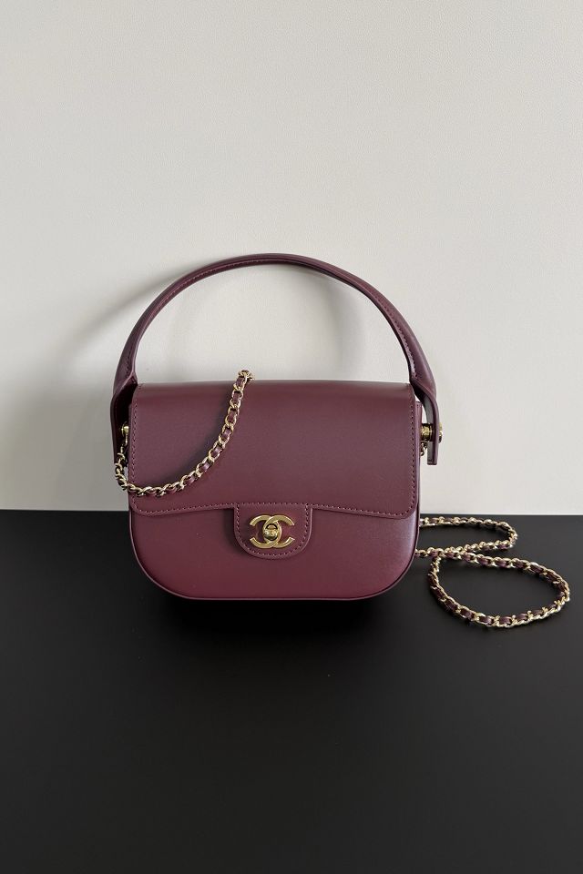 CC calfskin top handle mini flap bag AS6424 bordeaux