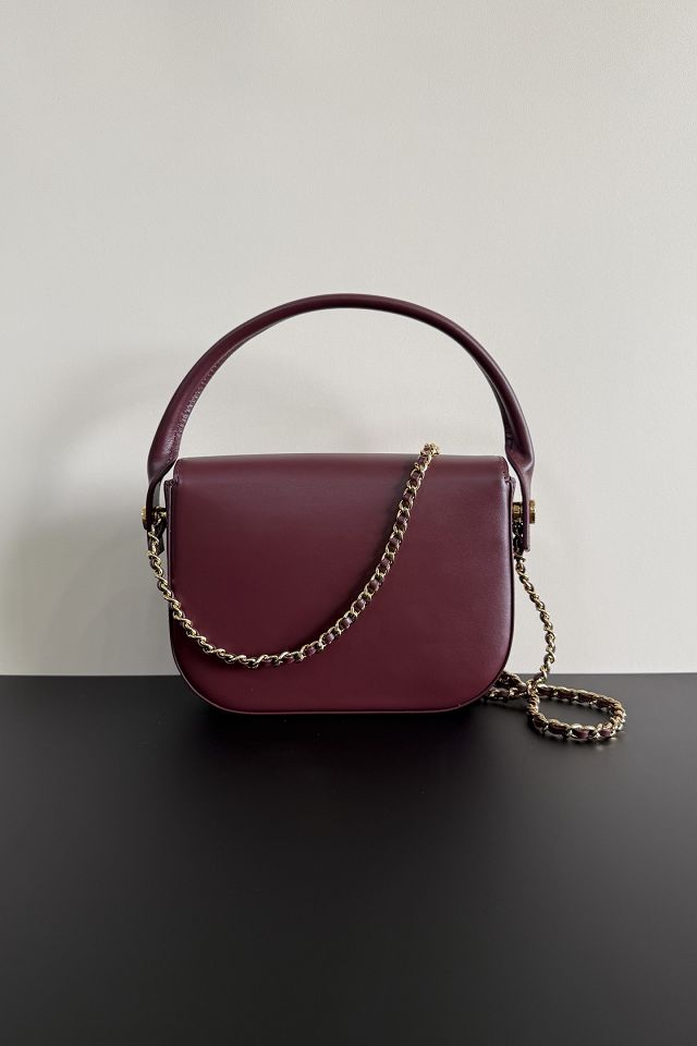CC calfskin top handle mini flap bag AS6424 bordeaux